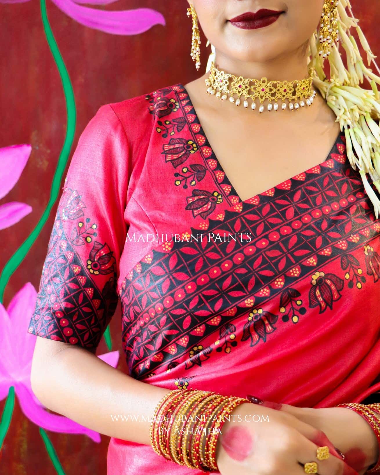 'UTKARSHINI' Handpainted Madhubani Tussar Silk Blouse — image 4 of 5