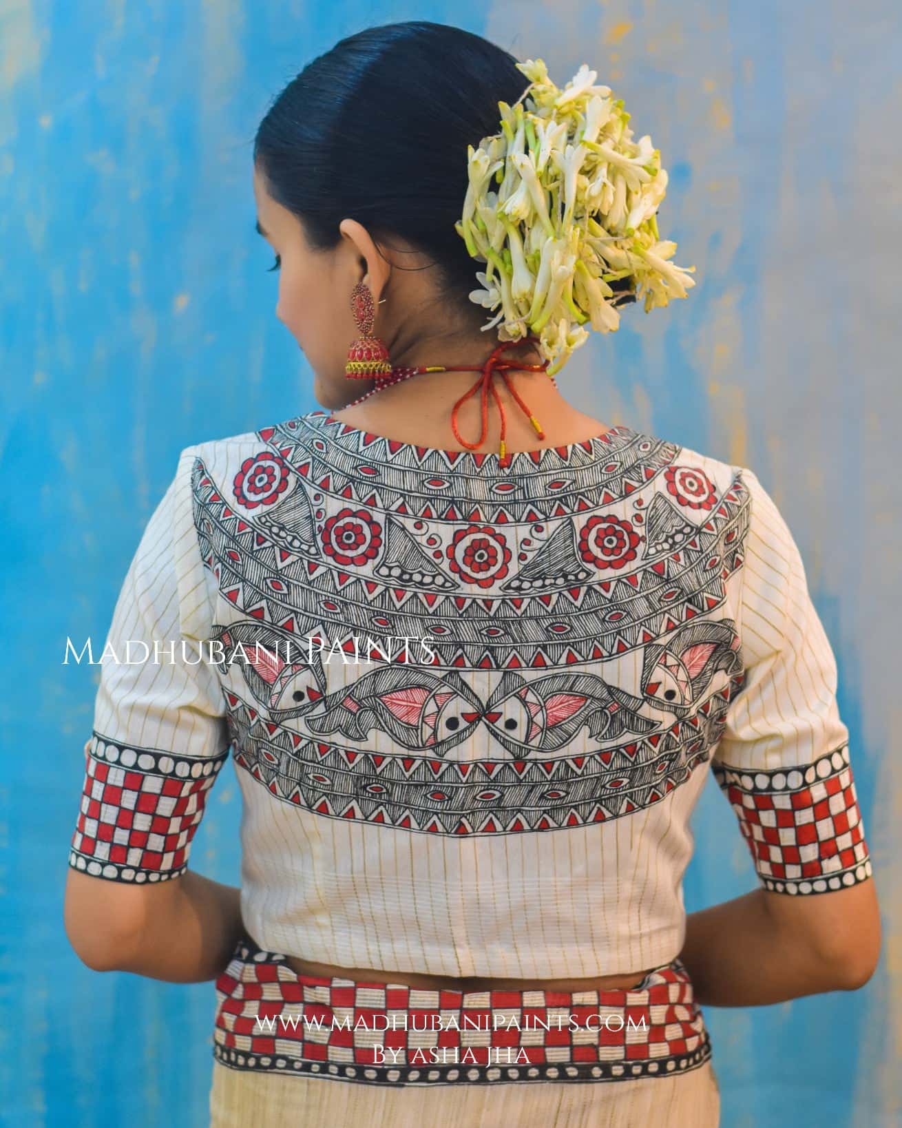 NADI KINARE Hand-painted Madhubani Chanderi Saree Blouse Set — image 3 of 10