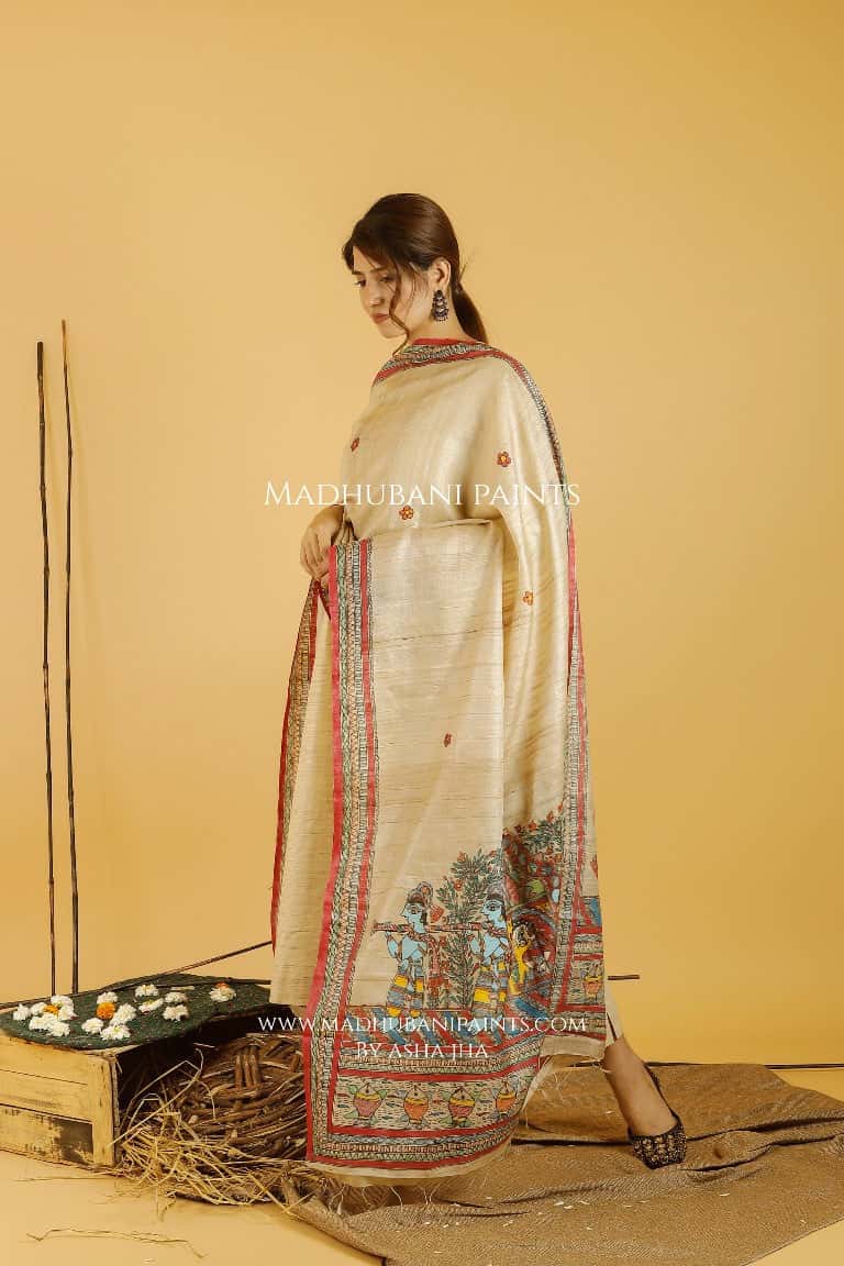 Doli Bidaai Madhubani Handpainted Pure Handwoven Tussar Silk Dupatta — image 2 of 4
