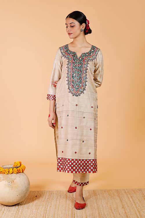 Handpainted Madhubani 'Bagmati' Tussar SIlk Kurta — image 2 of 6