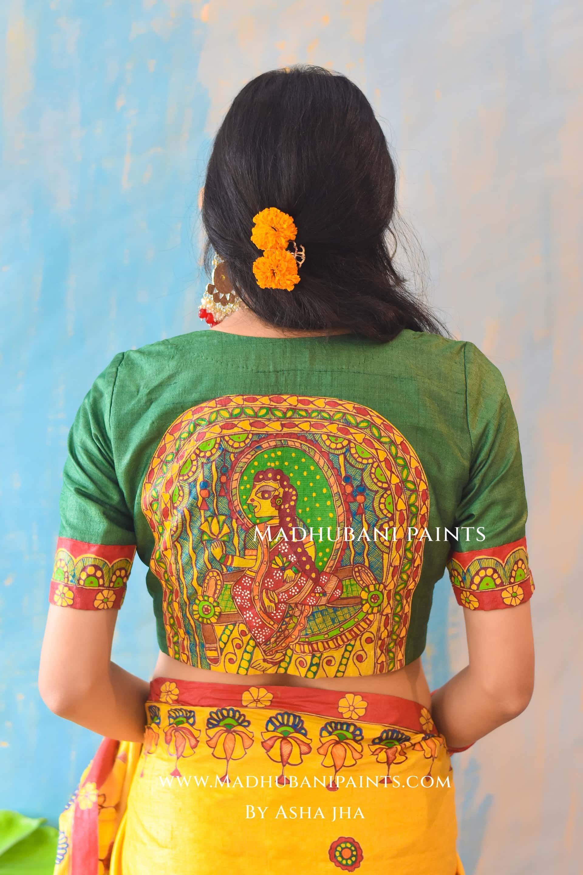 KUMARI BHOJAN Hand-painted Tussar Silk Saree Blouse Set — image 7 of 9