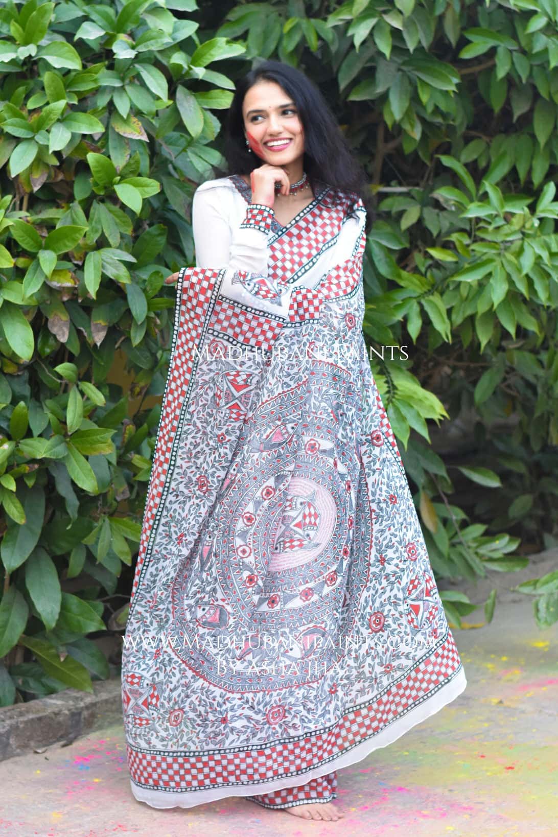 KALRAV Hand-painted Madhubani Georgette  Saree — image 2 of 6