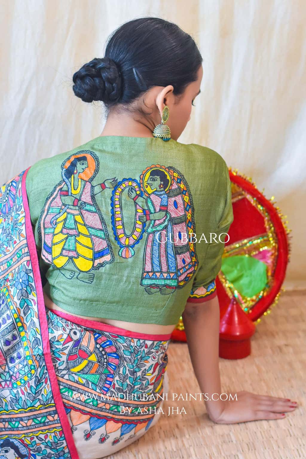 RAMAYANAM Handpainted MadhubaniPainting Saree Blouse Set — image 6 of 8