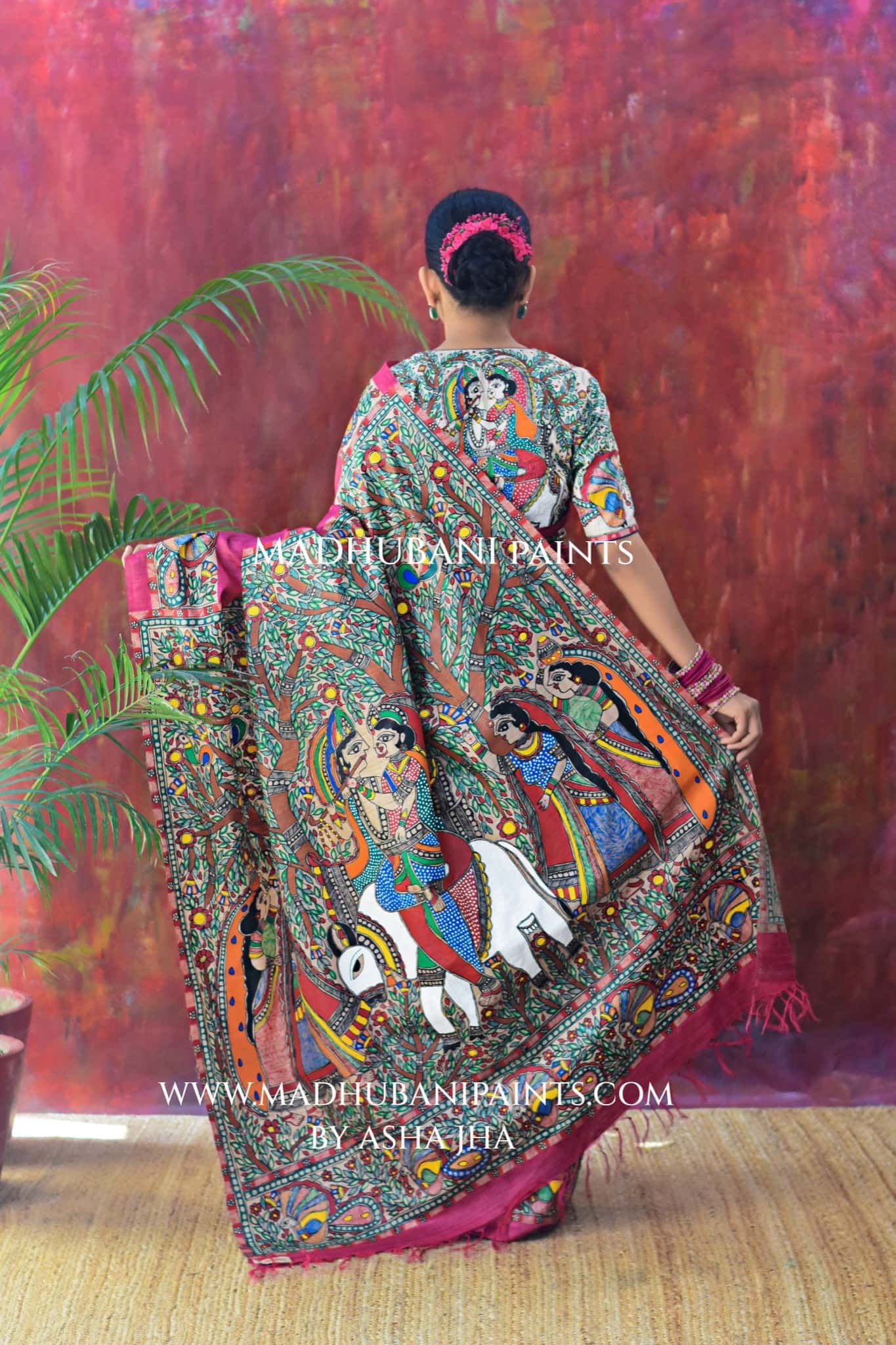 RASRAJ Hand-painted Madhubani Tussar Silk Saree — image 3 of 7