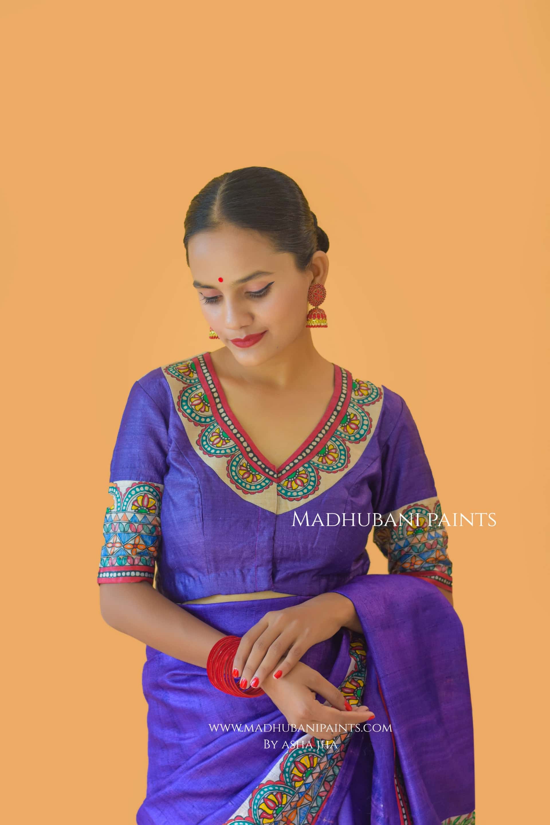 'MANOHARA' Tussar Silk Hand-Painted Madhubani Blouse — image 2 of 8