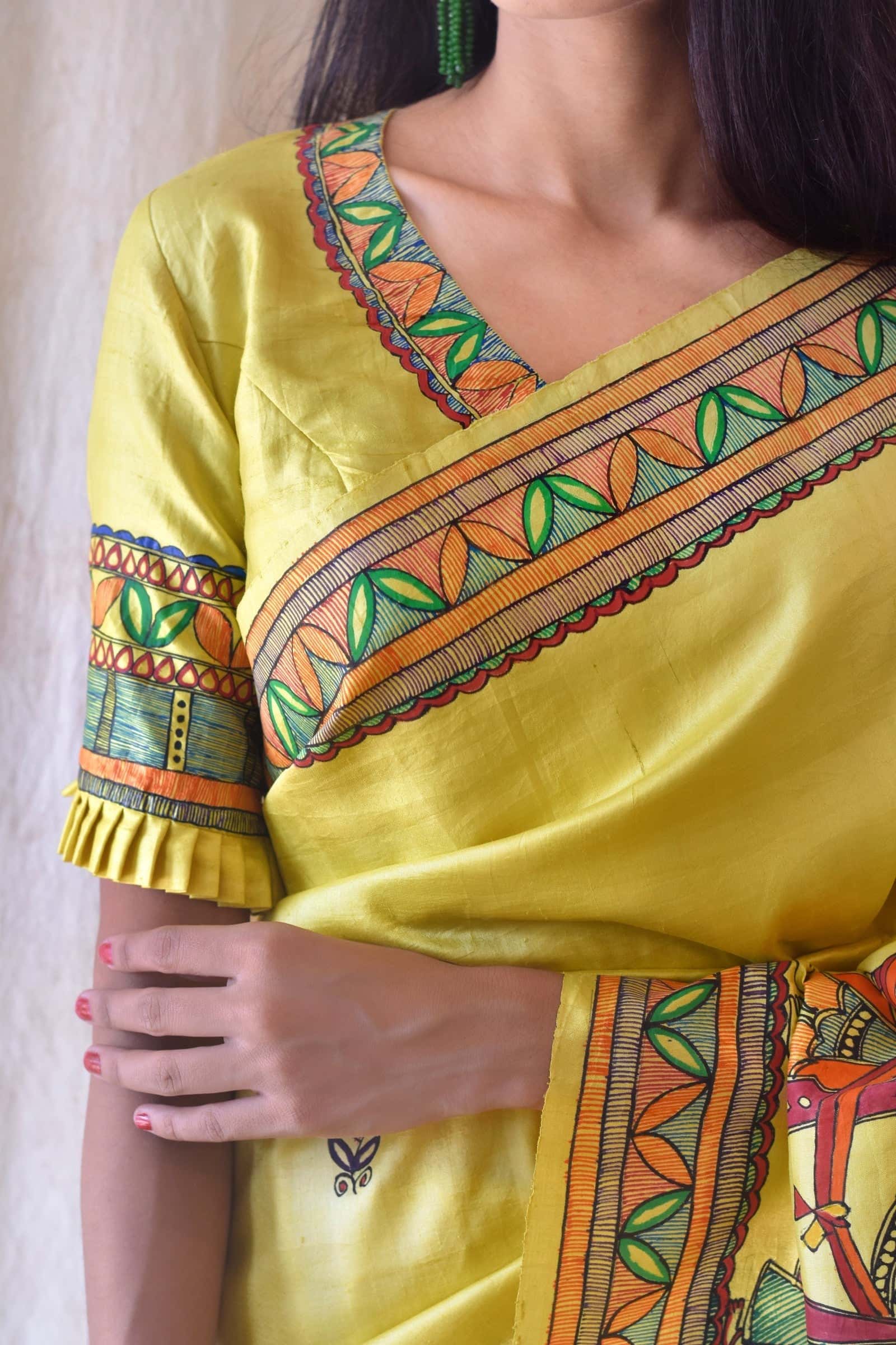 'CHUMAUN' Handpainted Madhubani Bishnupuri Silk Saree — image 2 of 4