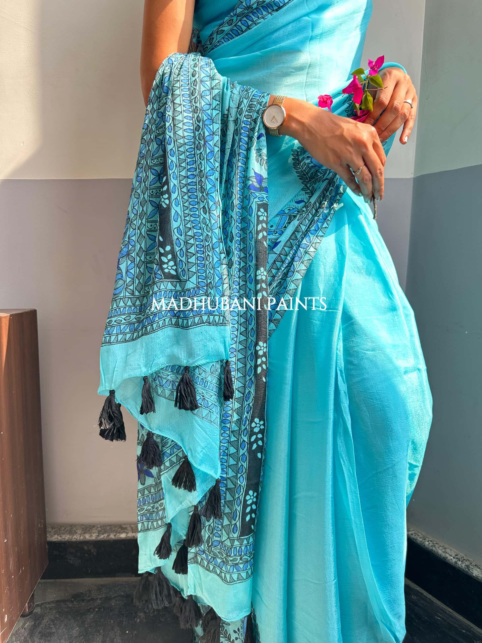 NEELAMBARI Hand-painted Madhubani Chiffon Saree — image 5 of 7