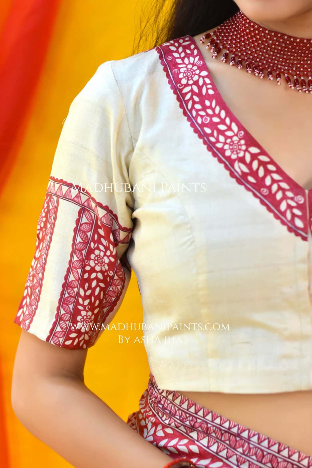 Laal Patta Handpainted Tussar Silk Saree Blouse Set — image 8 of 9