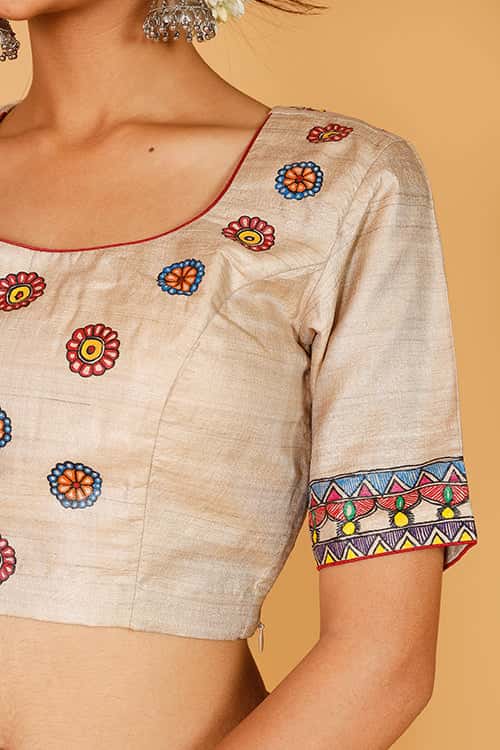 'Divine Radha Krishna' Tussar Silk Blouse — image 4 of 7