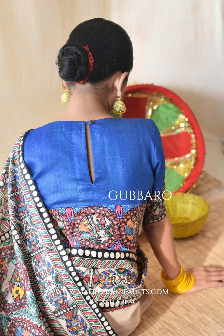'MATSYA RAAS' Handpainted Madhubani Tussar Silk Blouse — image 5 of 7