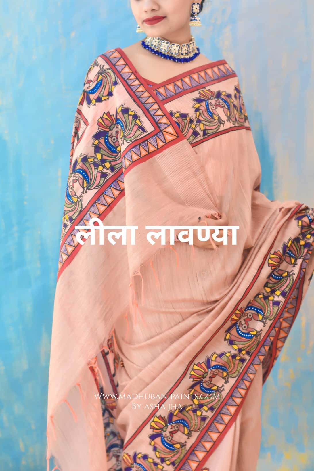 LEELA LAVANYA Hand-painted Madhubani Chanderi Saree — image 3 of 6