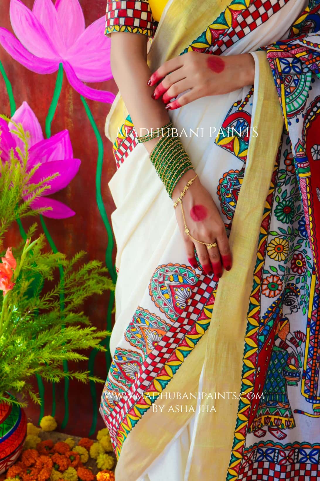 'ROOPVARDHINI' Handpainted Madhubani Cotton Saree — image 3 of 9