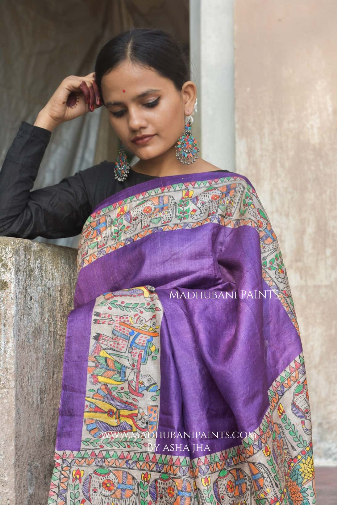 Gaon Ghaar Madhubani Hand-painted Tussar Silk Saree — image 7 of 7