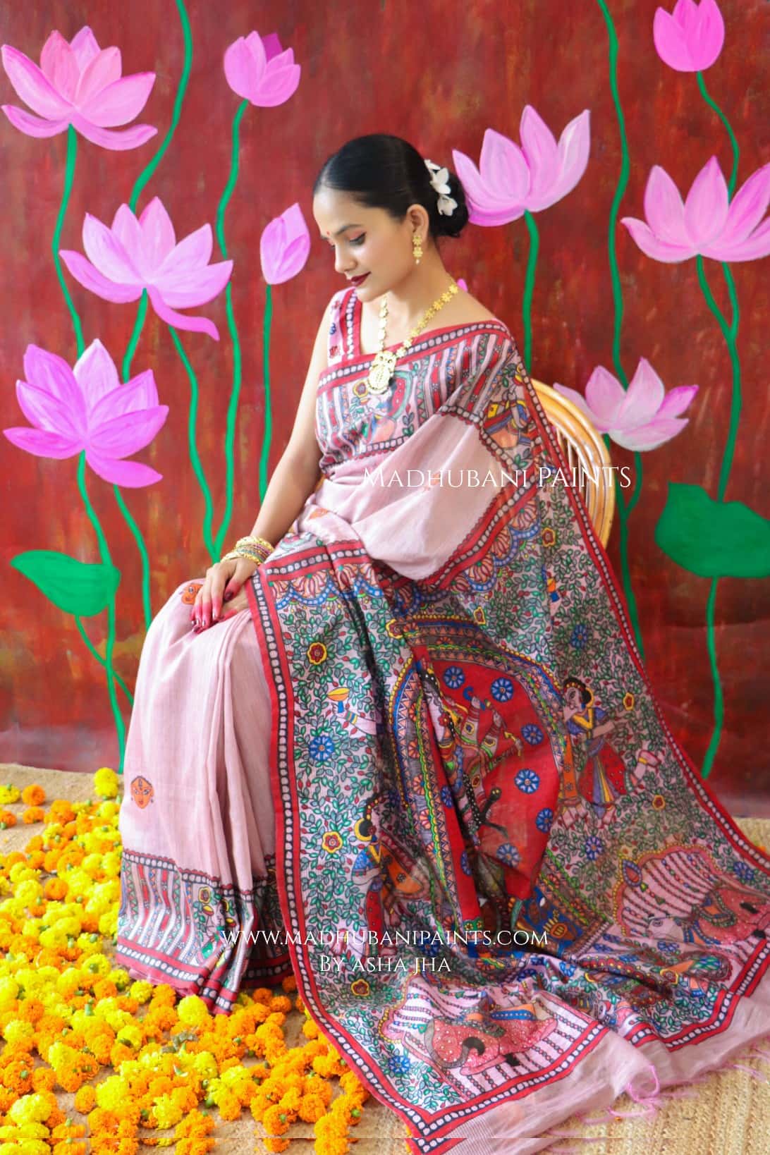 'BHARGAVI' Handpainted Madhubani Chanderi Saree — image 5 of 7