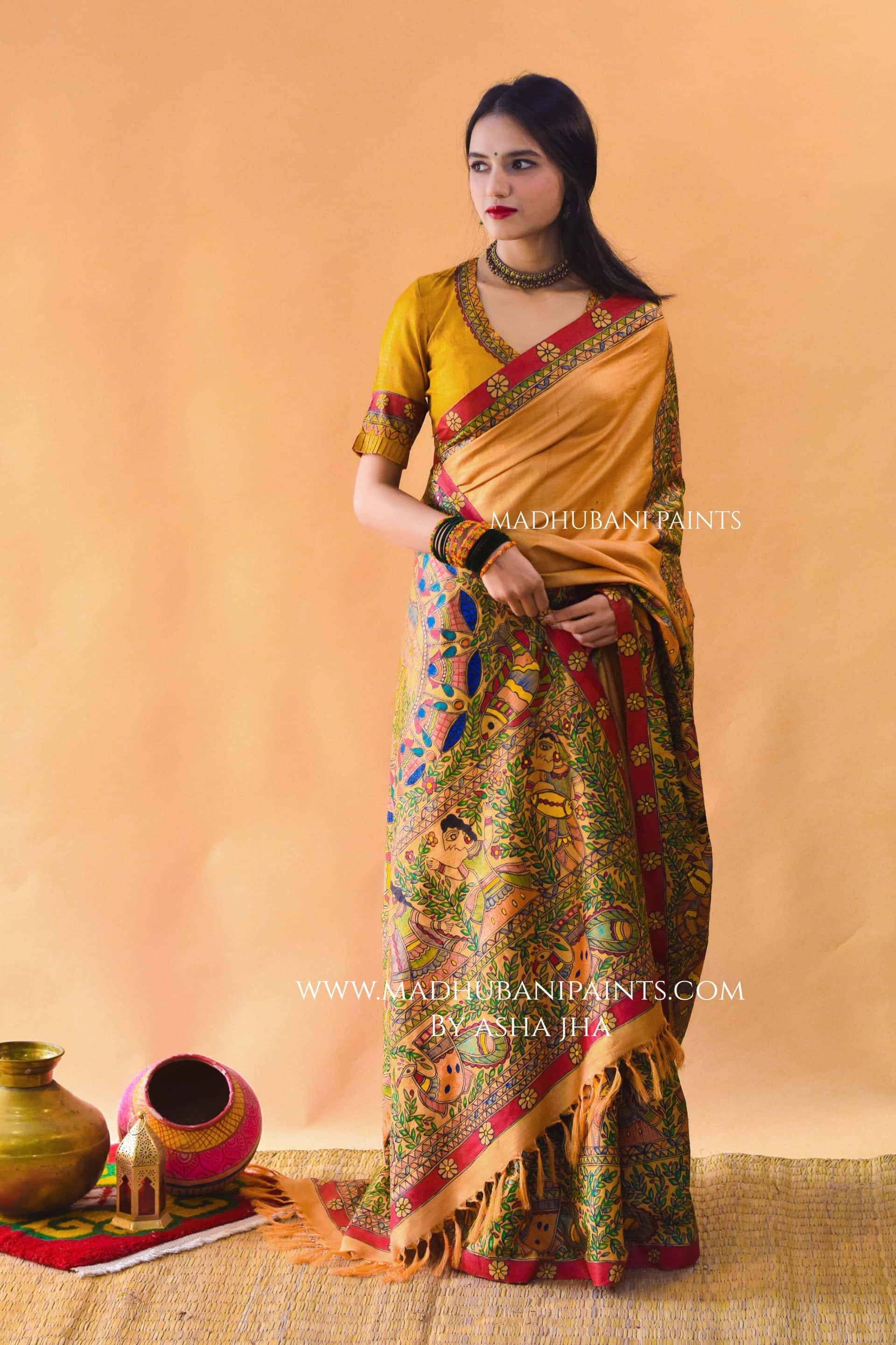 SAUBHAGYA Hand-painted Tussar Silk Saree blouse set — image 5 of 9