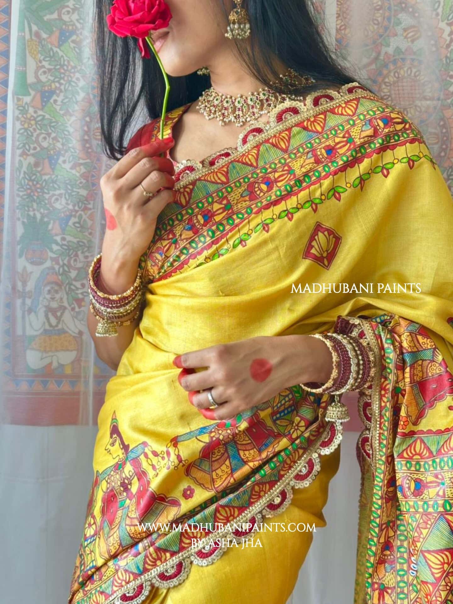 MITHILA WEDDING Hand-painted Madhubani Tussar Silk Saree — image 12 of 12