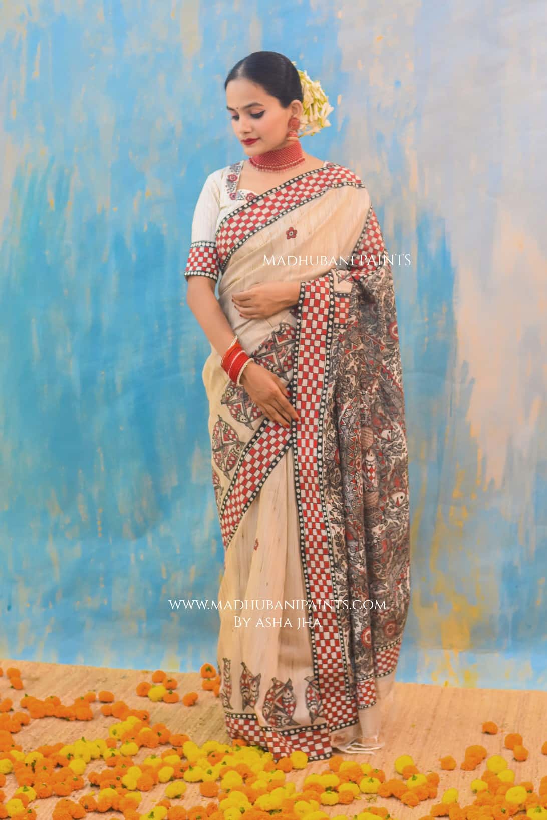 NADI KINARE Hand-painted Madhubani Chanderi Saree — image 5 of 6