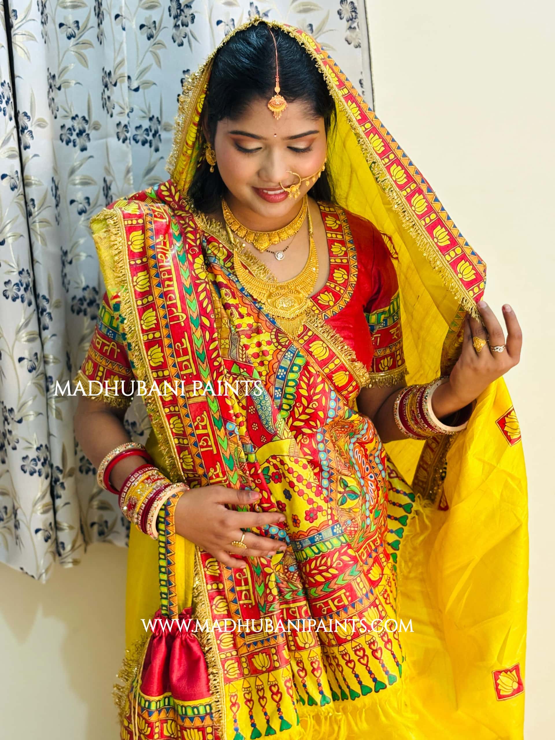 MITHILA VIVAH SINDOORDAAN Hand-painted Madhubani Tussar Silk Saree