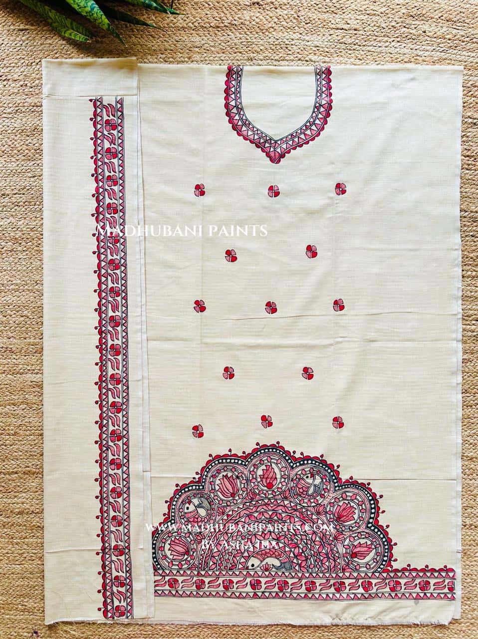 Saankh Kamal Hand-painted Madhubani Painting Cotton Unstitched Kurta Pant Dupatta Set — image 3 of 3