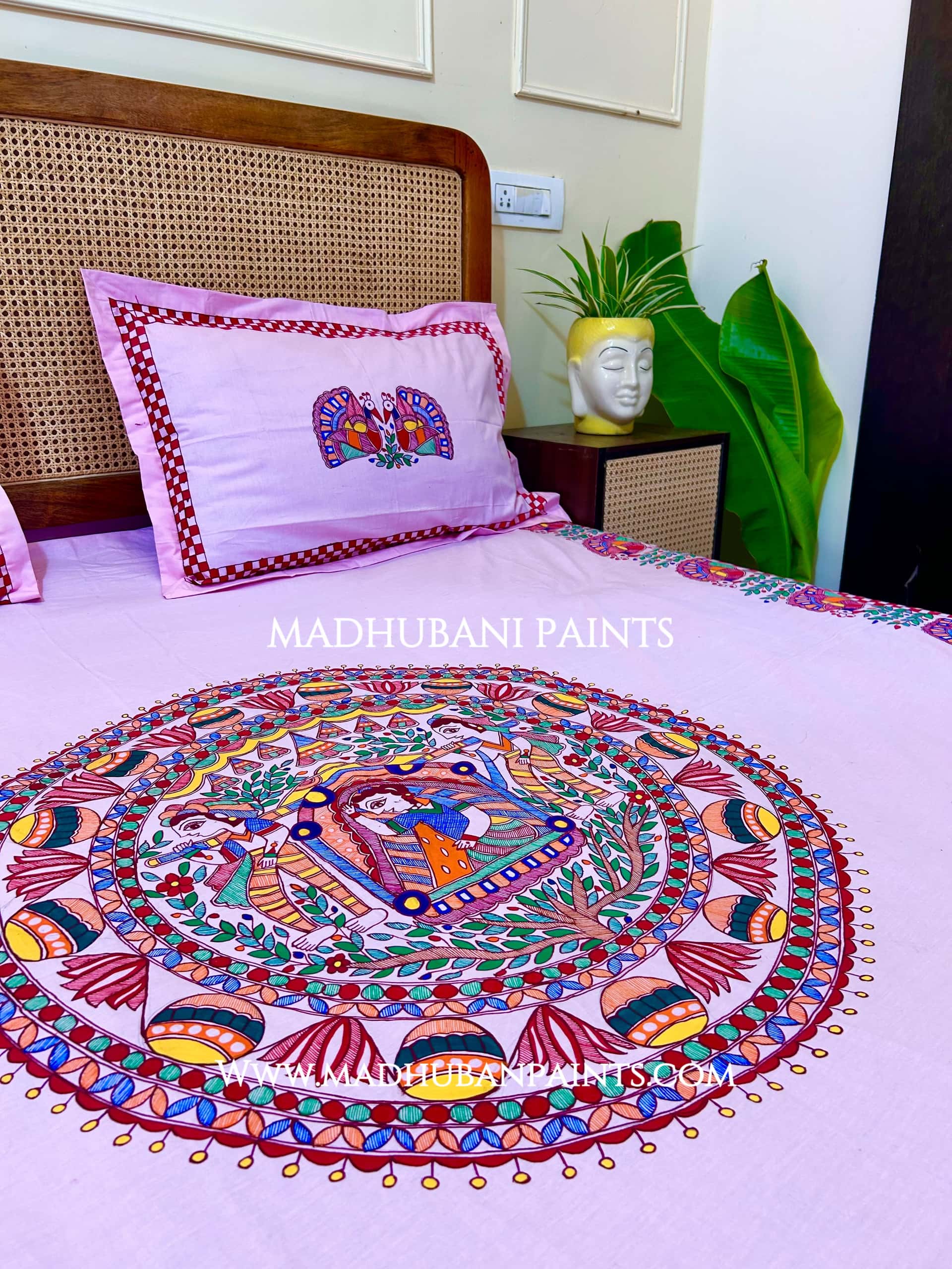 DOLI KA HAAR Hand-painted Bedsheet With Pillow Cover — image 5 of 6