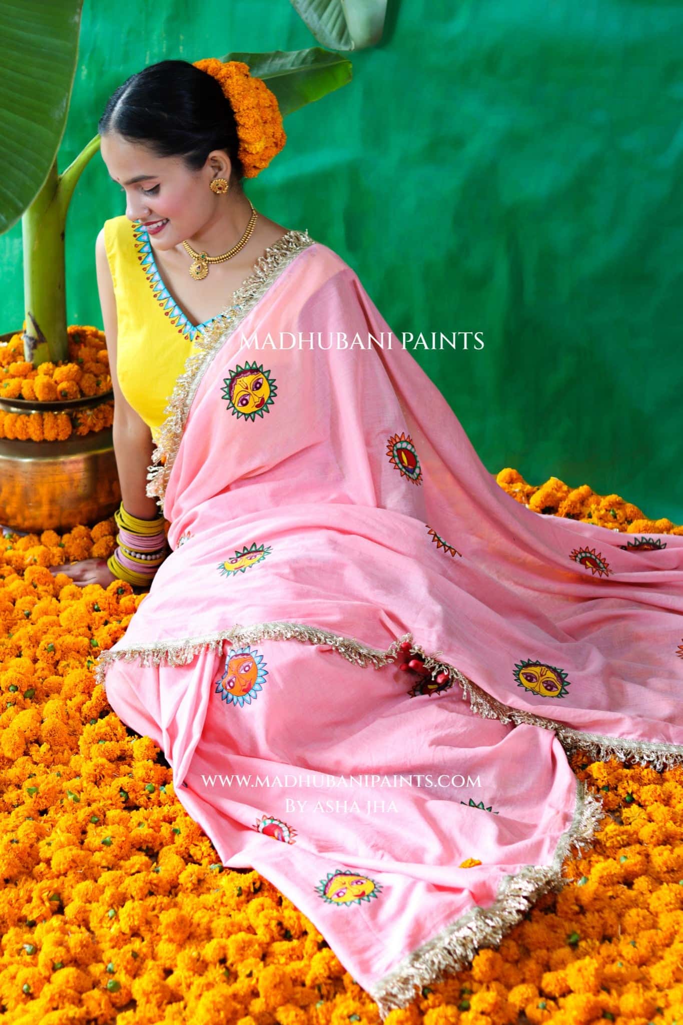 SURYA Chhath Puja Handpainted Madhubani Cotton Saree