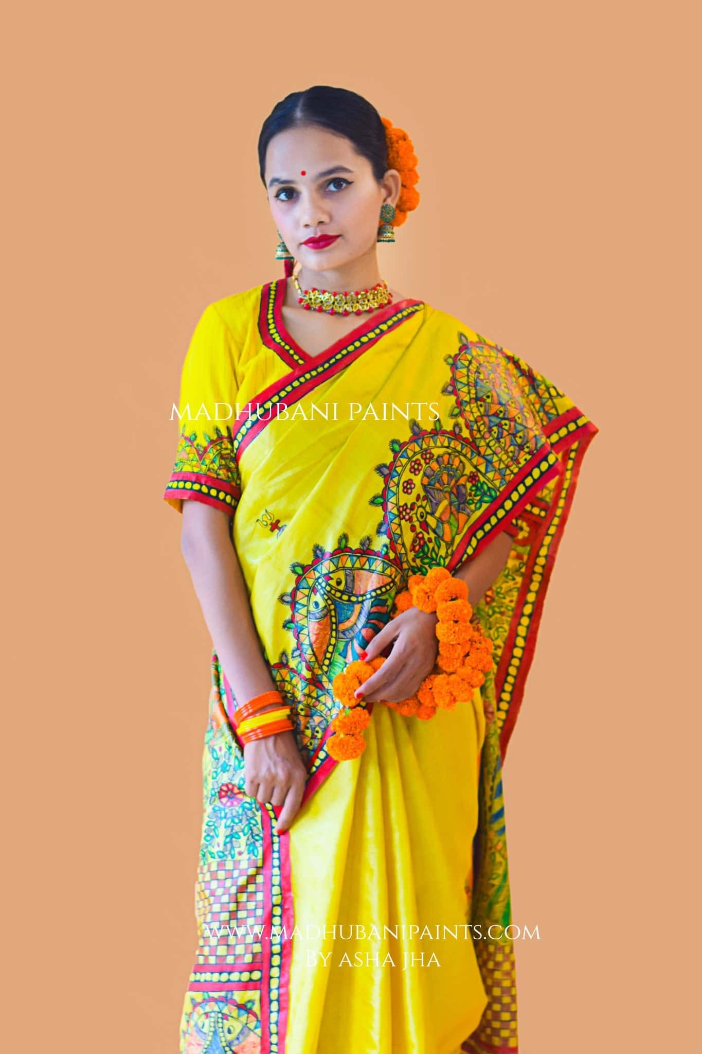 SHIV PARVATI VIVAH Hand-painted Madhubani Tussar Silk Blouse — image 5 of 11