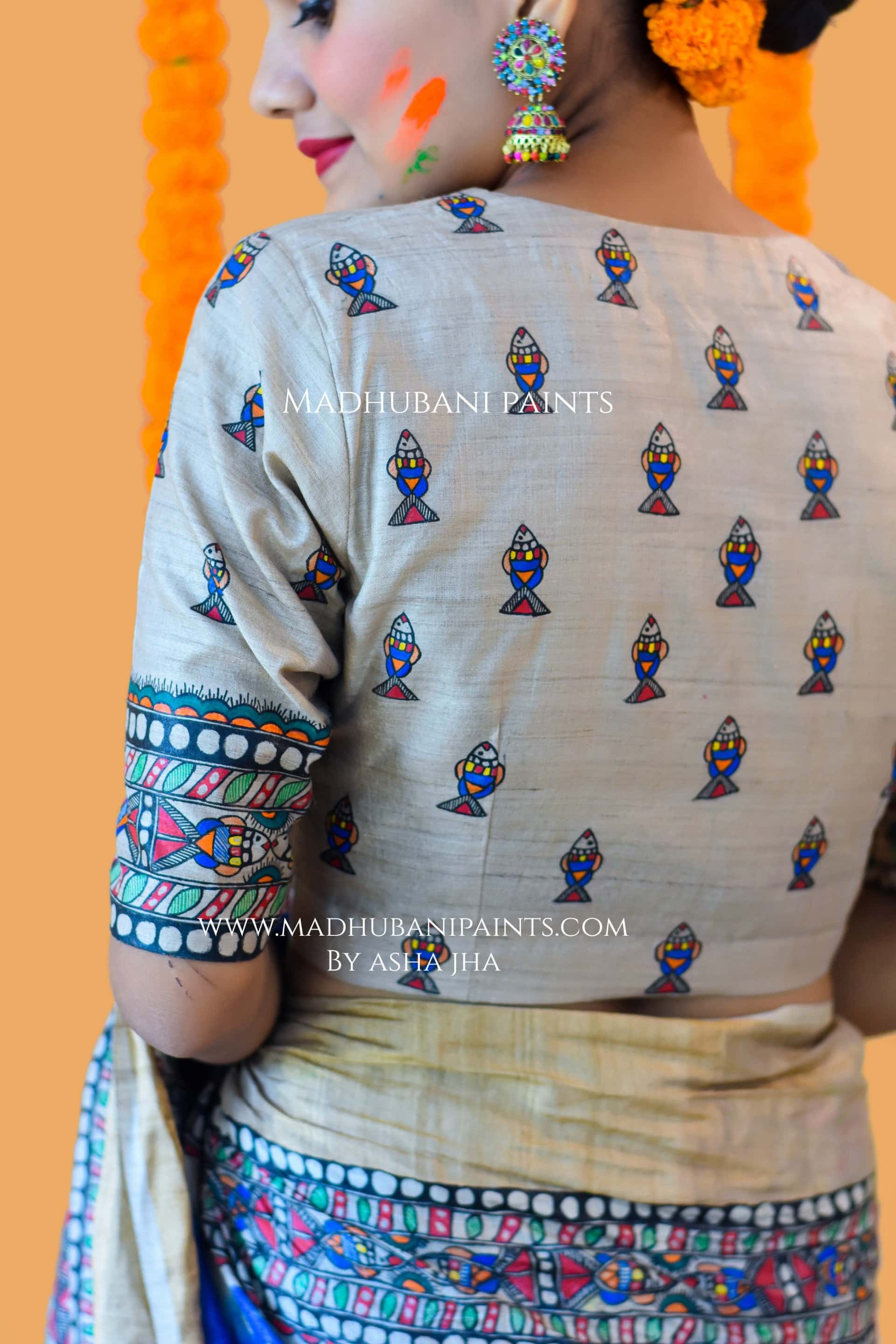MATSYANGANA Hand-painted Bandhini Madhubani Tussar Silk Blouse — image 3 of 10