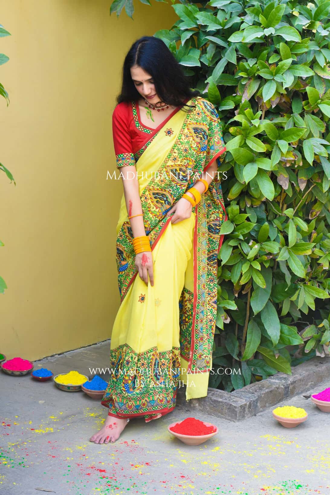 PHAGUA Handpainted Madhubani Georgette Saree Blouse Set — image 6 of 8
