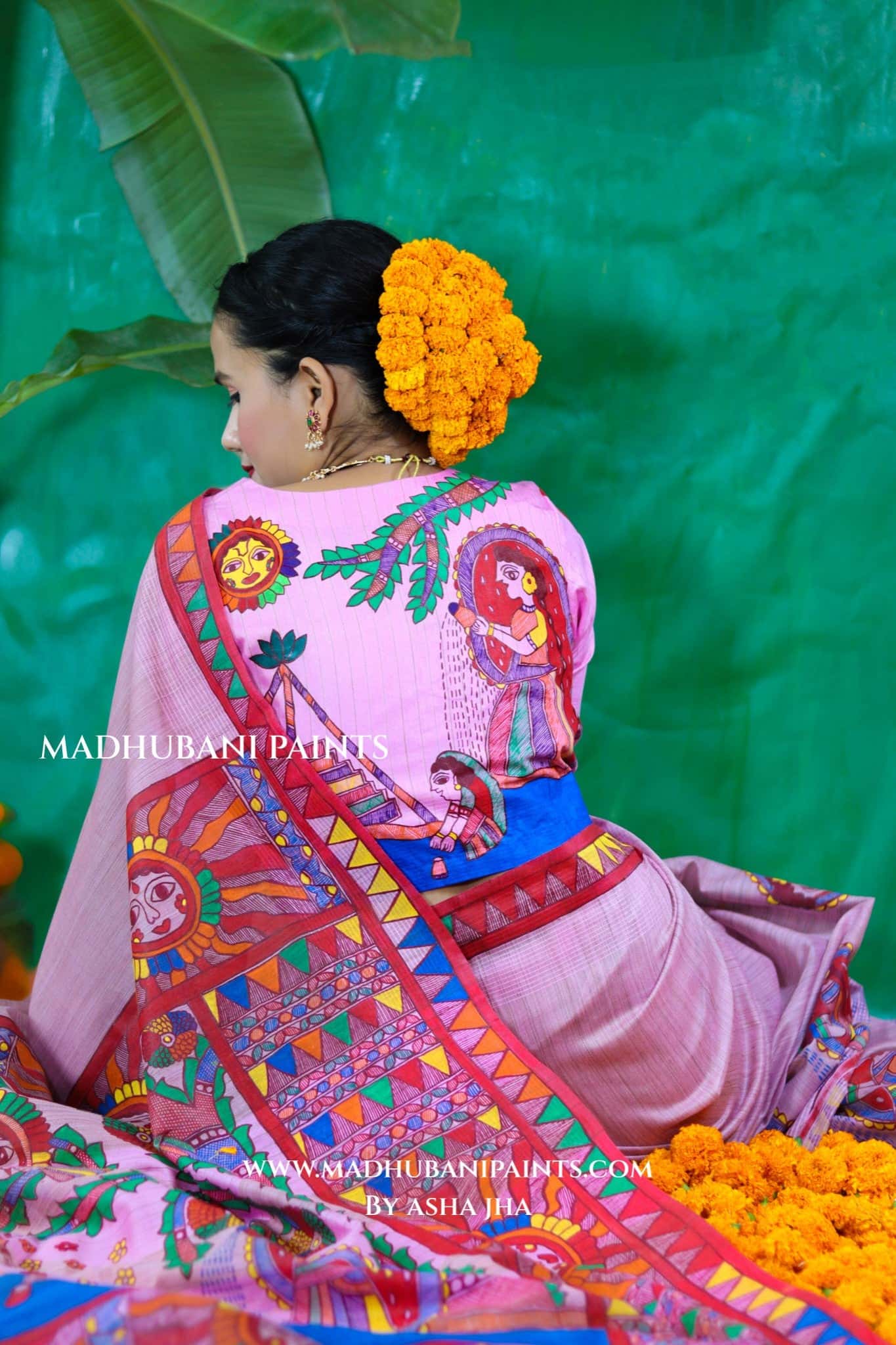 CHHATHI MAIYA Handpainted Madhubani Chanderi Saree Blouse Set — image 2 of 9