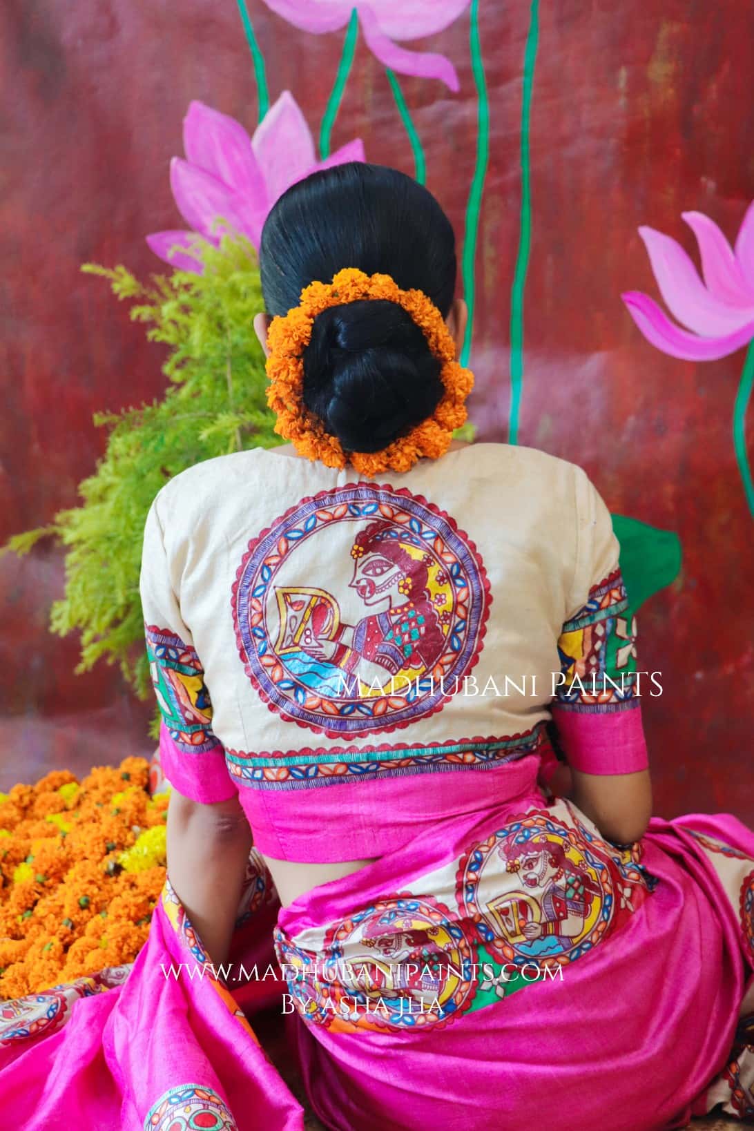 CHHATH MAHAPARV Handpainted Madhubani Tussar Silk Saree Blouse Set — image 4 of 11