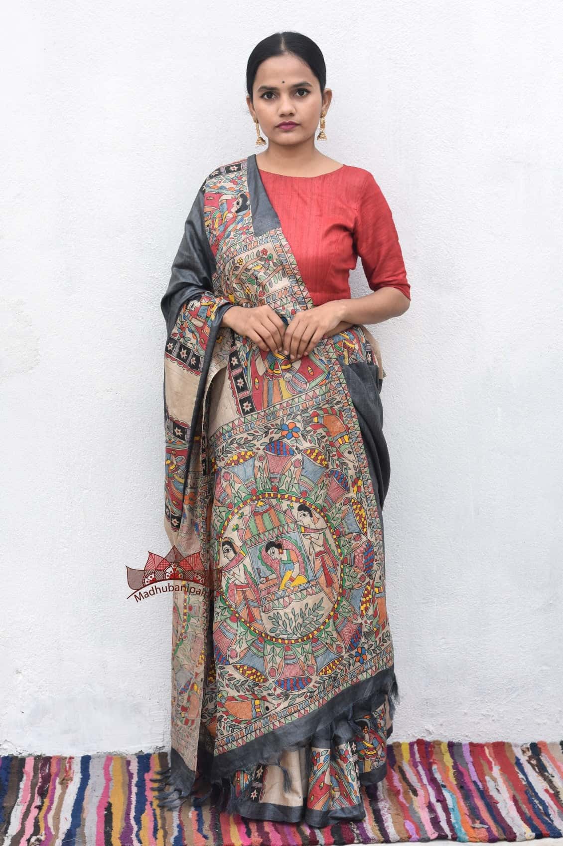 Madhubani Doli Ka Haar Handpainted Tussar Saree — image 3 of 4