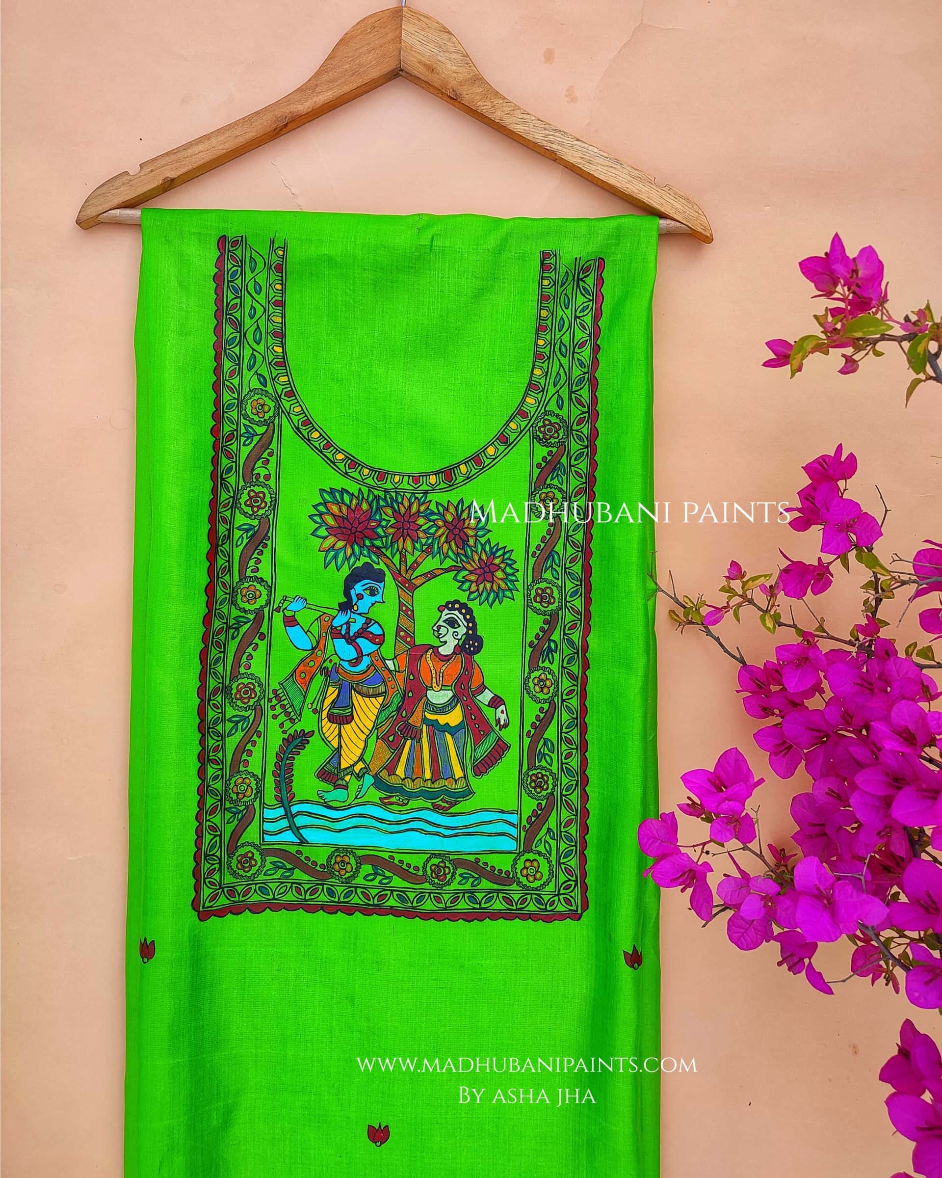 RADHA RAMAN Hand-painted Unstitched Handloom Tussar Silk Kurta — image 2 of 5