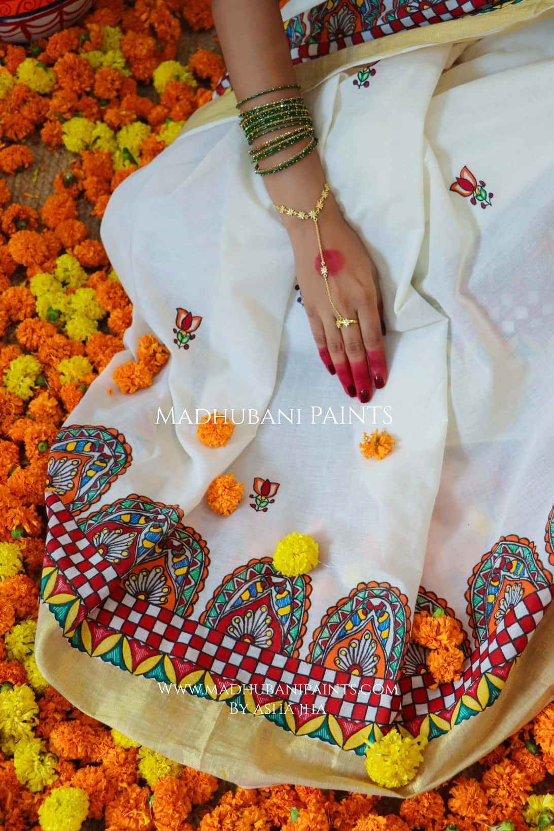'ROOPVARDHINI' Handpainted Madhubani Cotton Saree — image 6 of 9