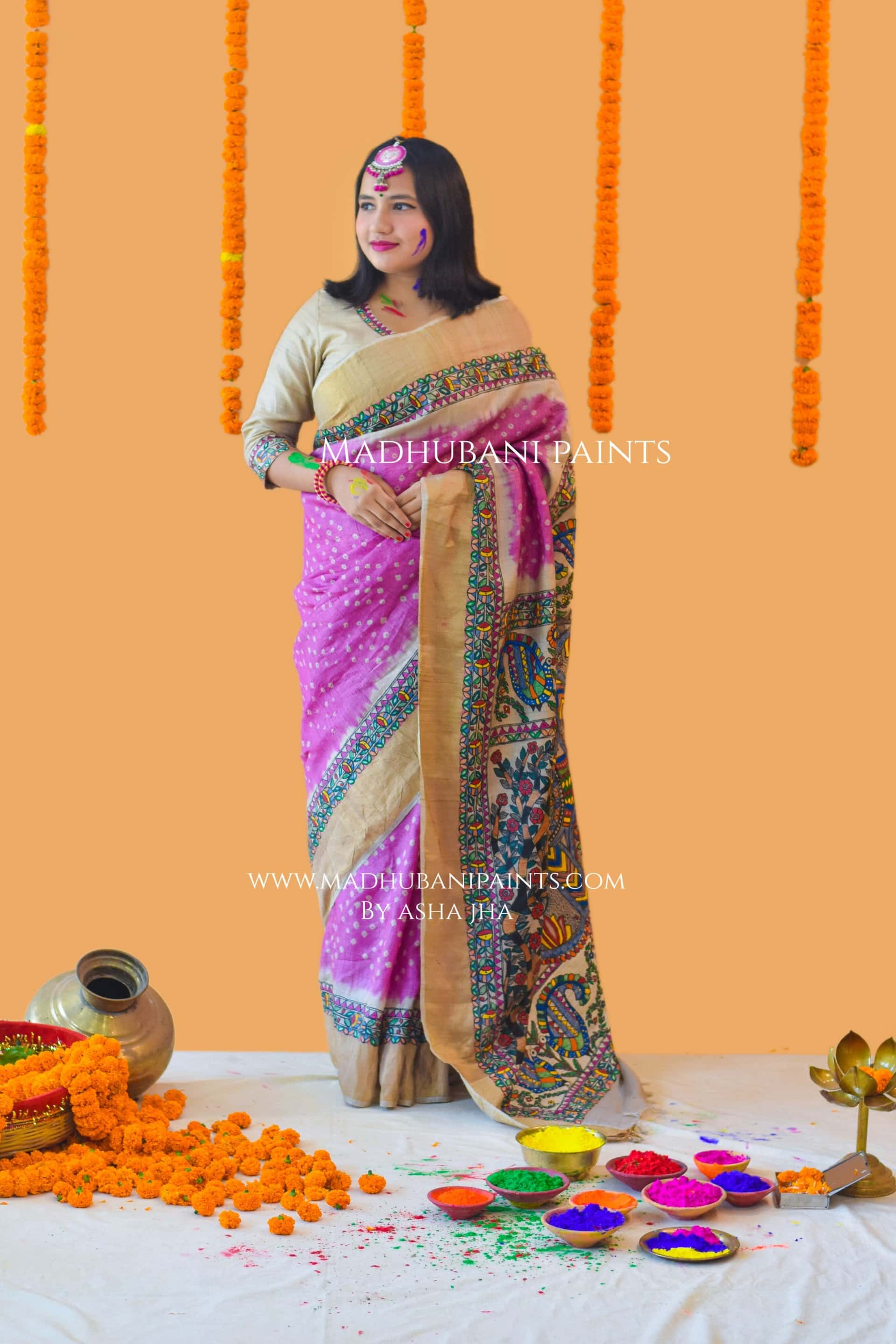 PRAKRITIK MILAN Hand-painted Madhubani Tussar Silk Saree — image 4 of 4