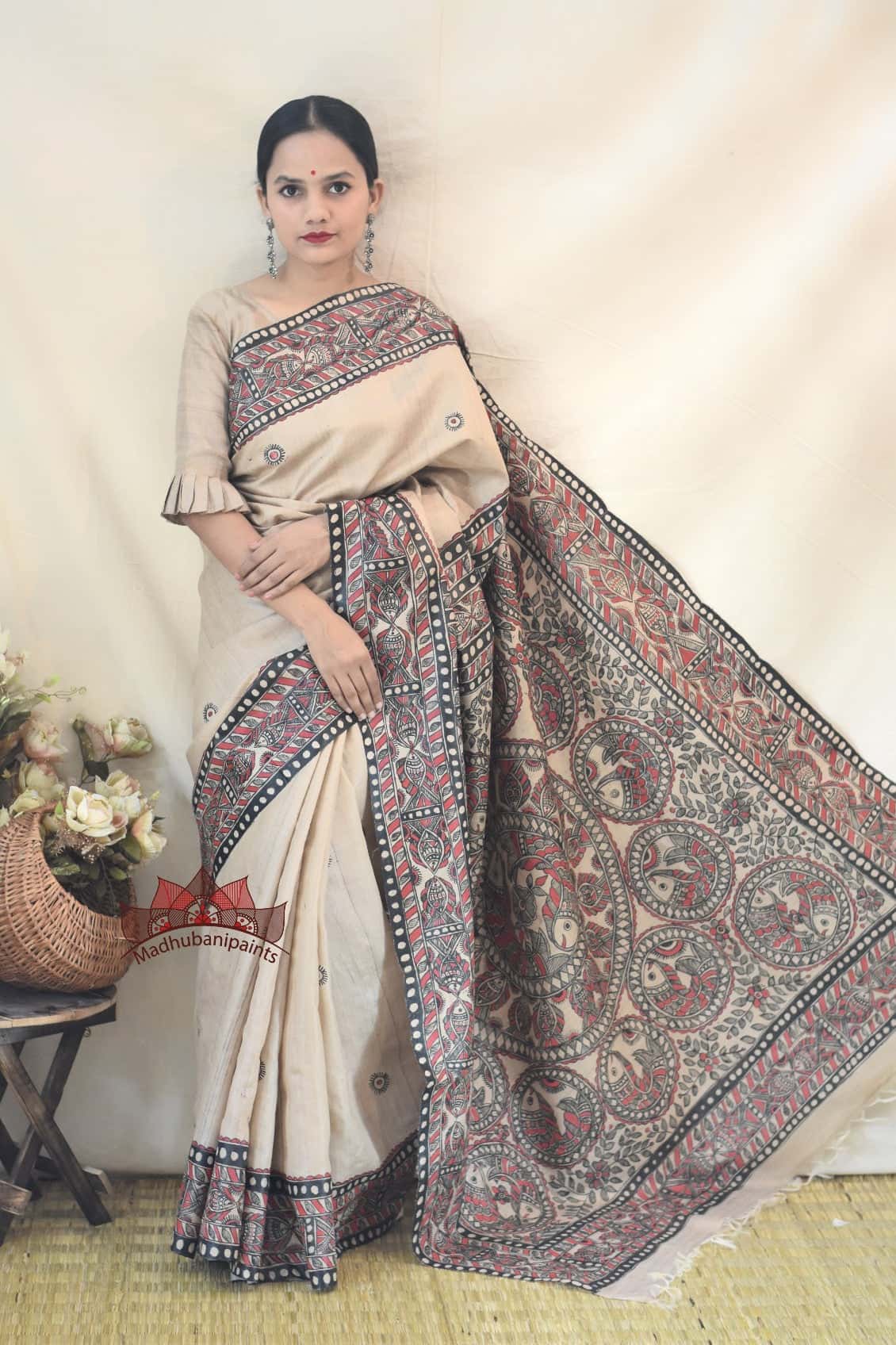 Madhubani Surmain Laal Kala Kachni Bharni Saree — image 8 of 9