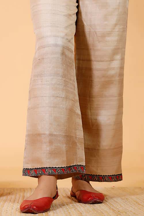 'Surmai & The Lotus' Handpainted Madhubani Tussar Silk Pant — image 3 of 3