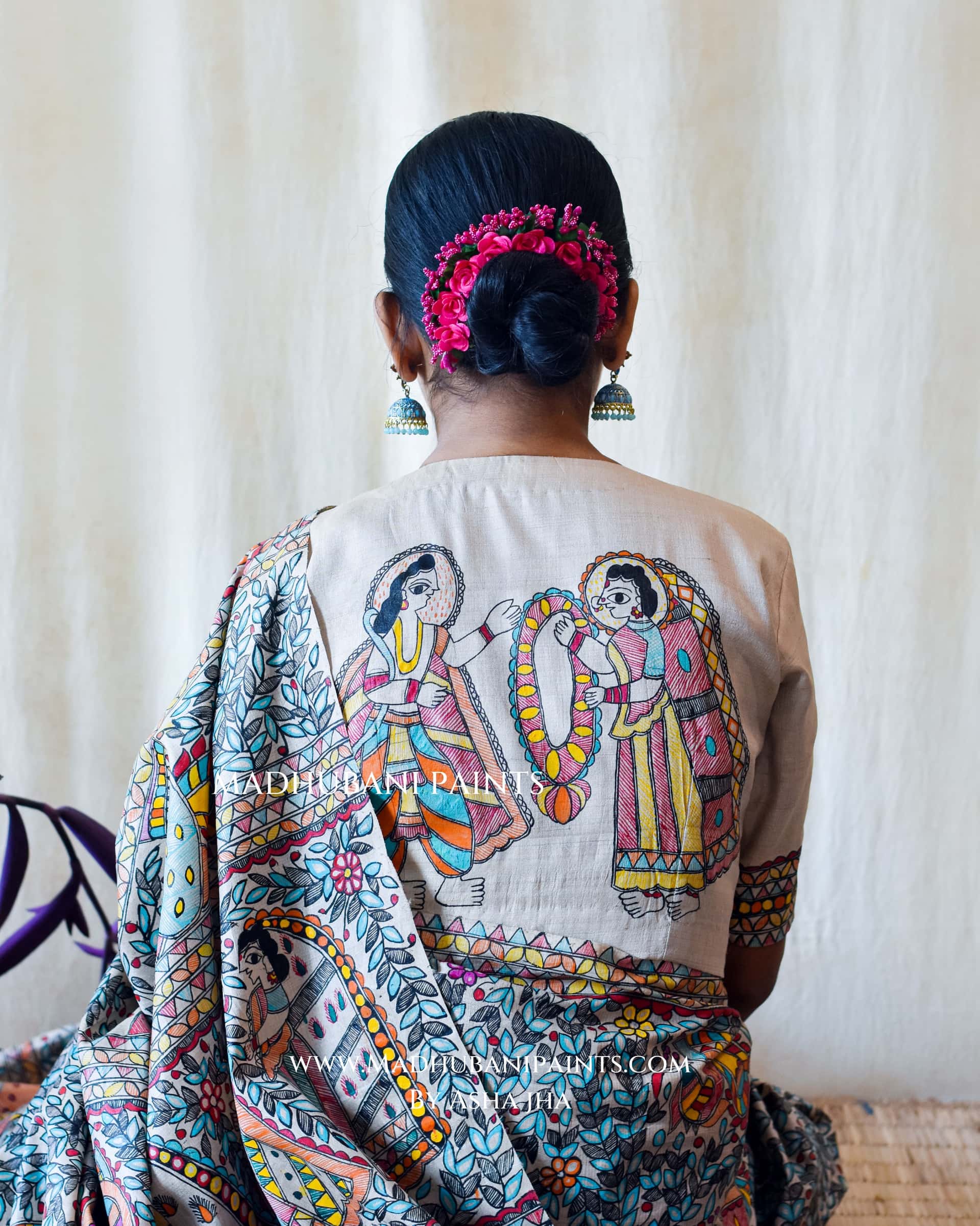 NEEL RAMAYAN Half Work Hand-painted Madhubani Tussar Silk Blouse — image 6 of 8