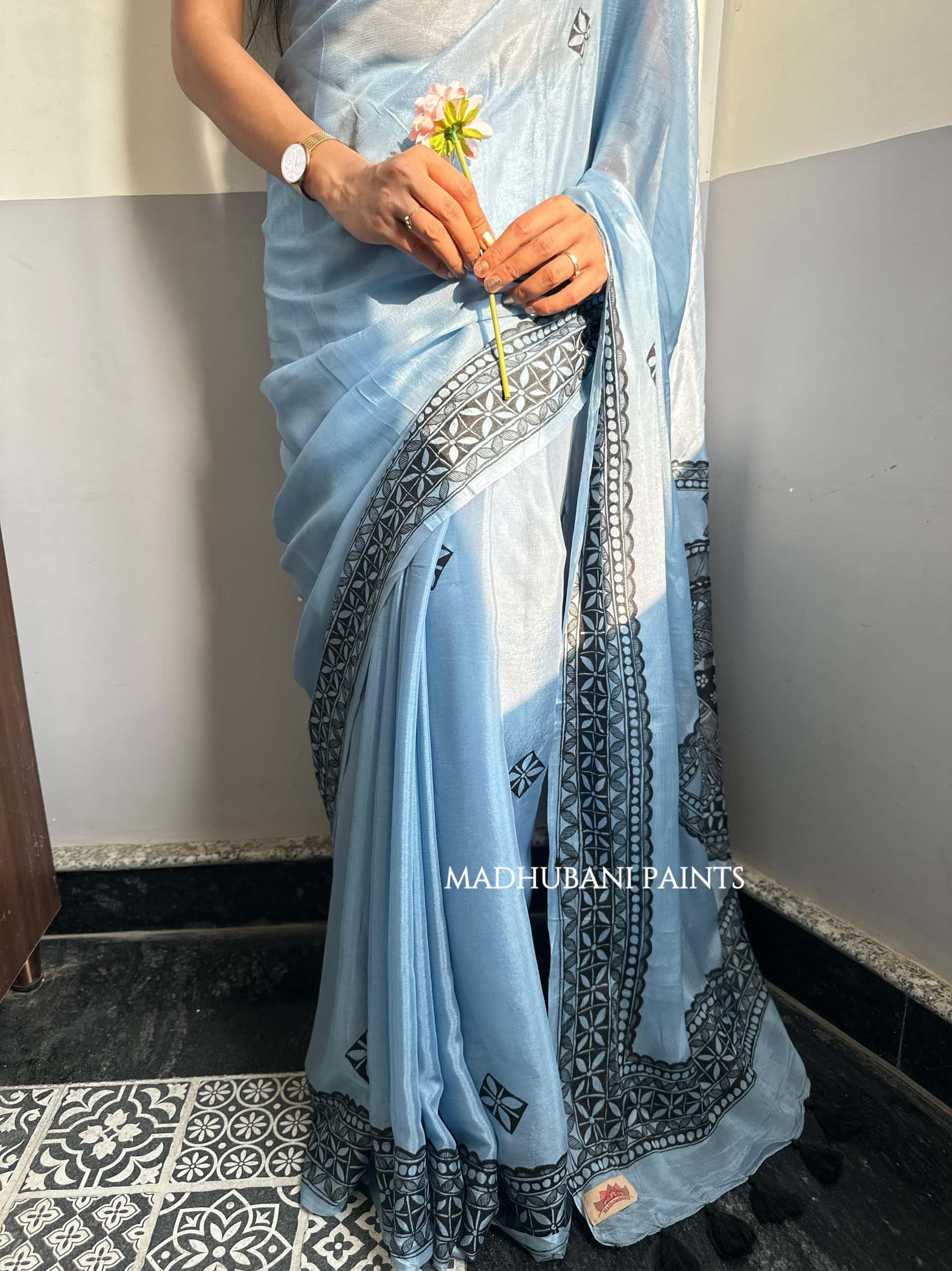 ROOPANJALI Hand-painted Madhubani Chiffon Saree — image 3 of 6