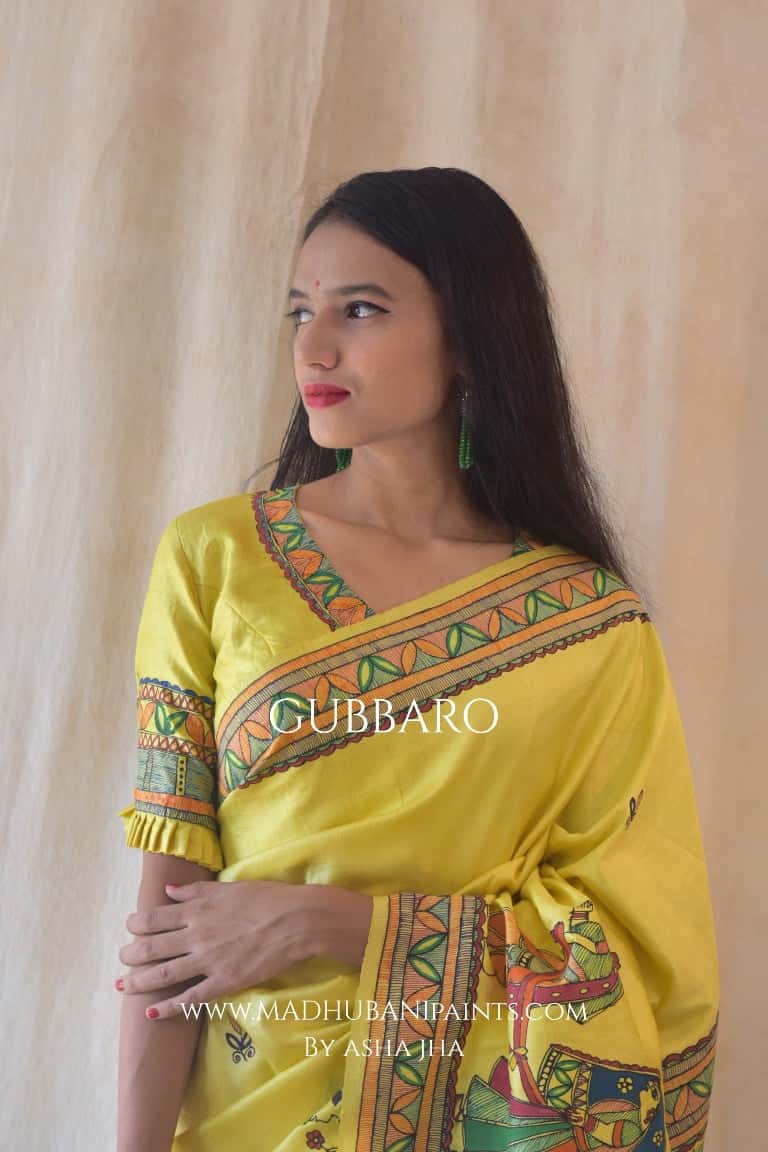 'CHUMAUN' Handpainted Madhubani Bishnupuri Silk Saree — image 3 of 4