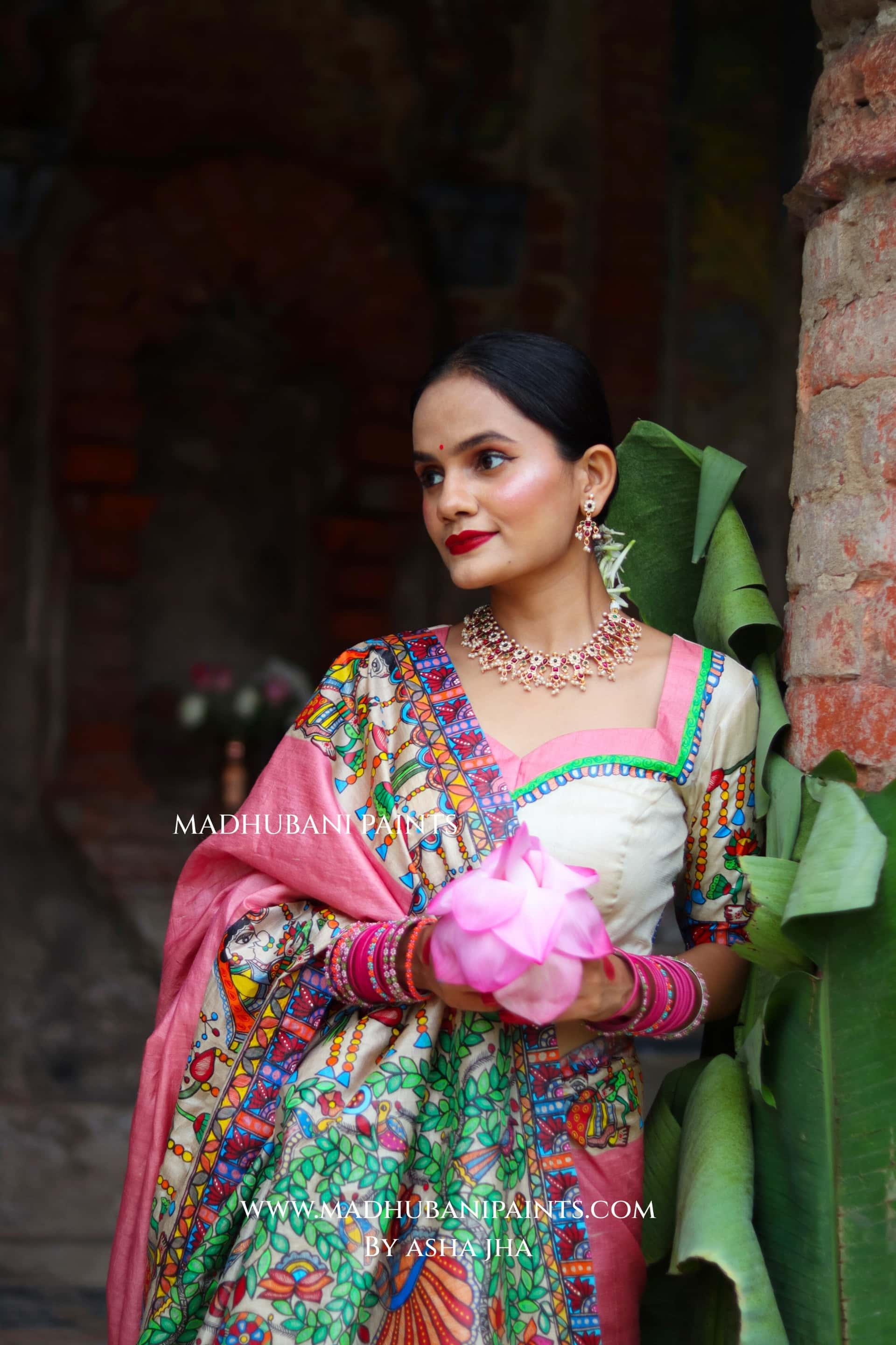 Durga Ji Ki Palki Handpainted Tussar Silk Madhubani Blouse — image 5 of 6