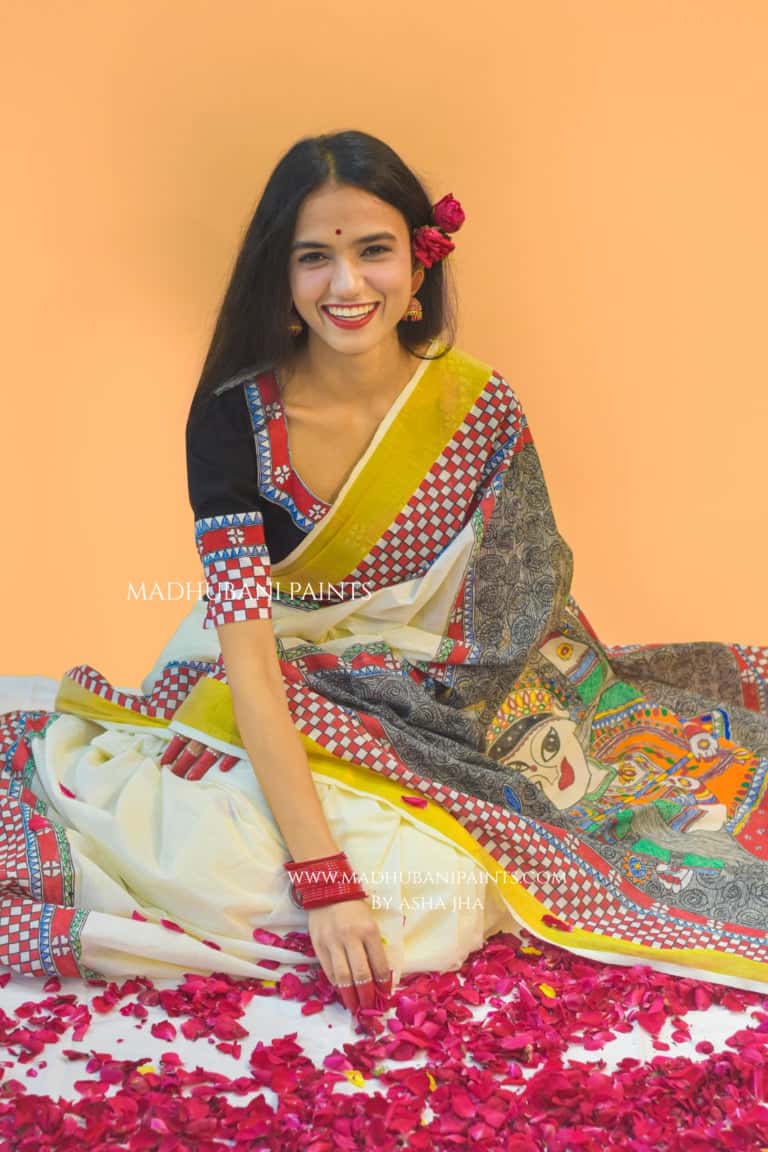 'KALYANI' Handpainted Cotton Saree — image 3 of 9