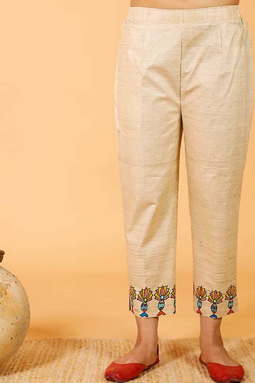 'Surmai Kamal' Handpainted Madhubani Cotton Pant — image 2 of 3