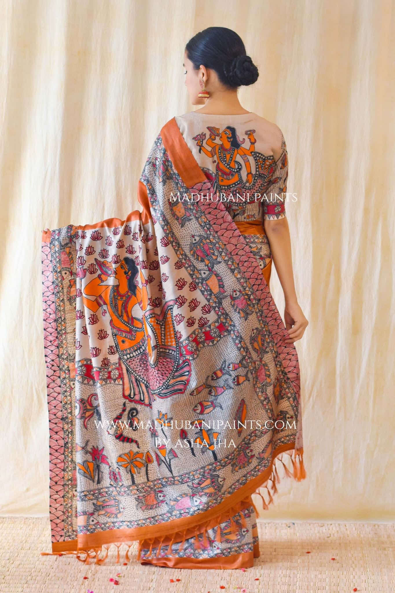 Vishnu Avatar Handpainted Tussar Saree Blouse Set
