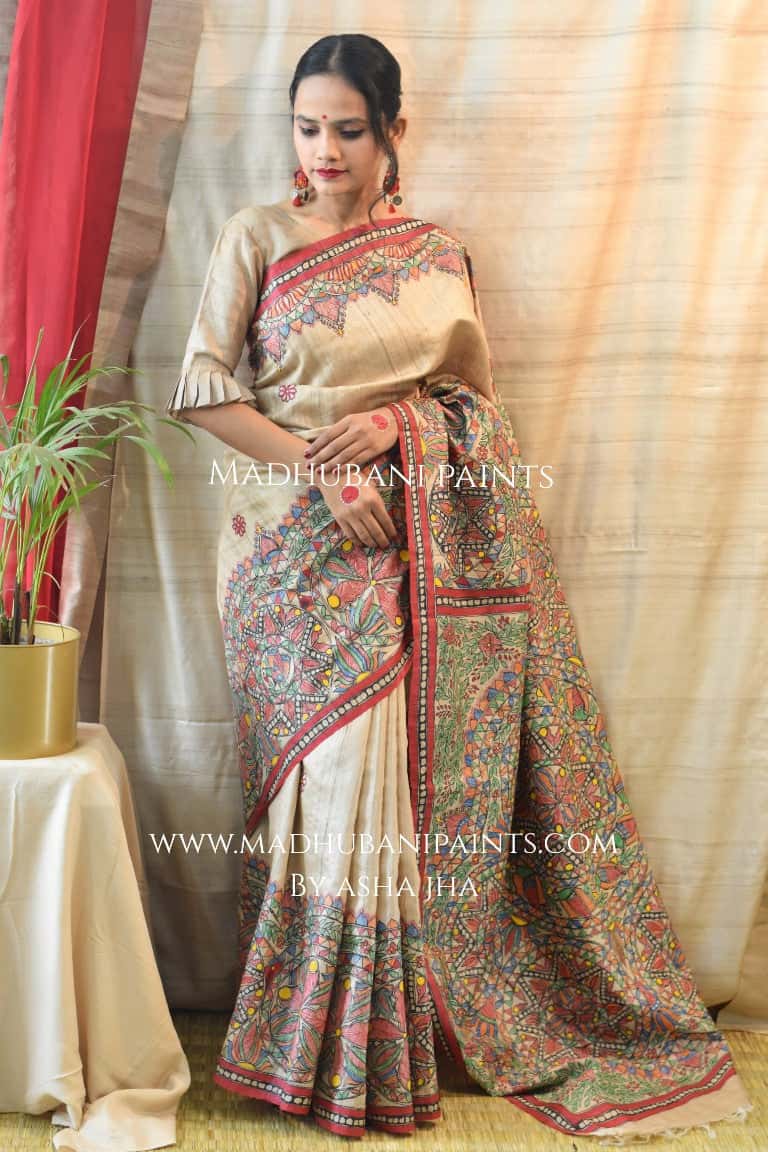 Saankh Leela Handpainted Madhubani Tussar Silk Saree — image 5 of 7