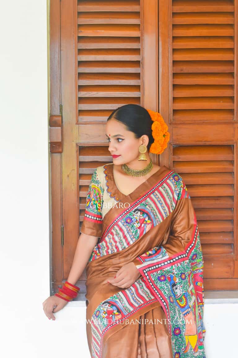 SHAMBHAVI Handpainted Madhubani Tussar Silk Saree — image 3 of 9