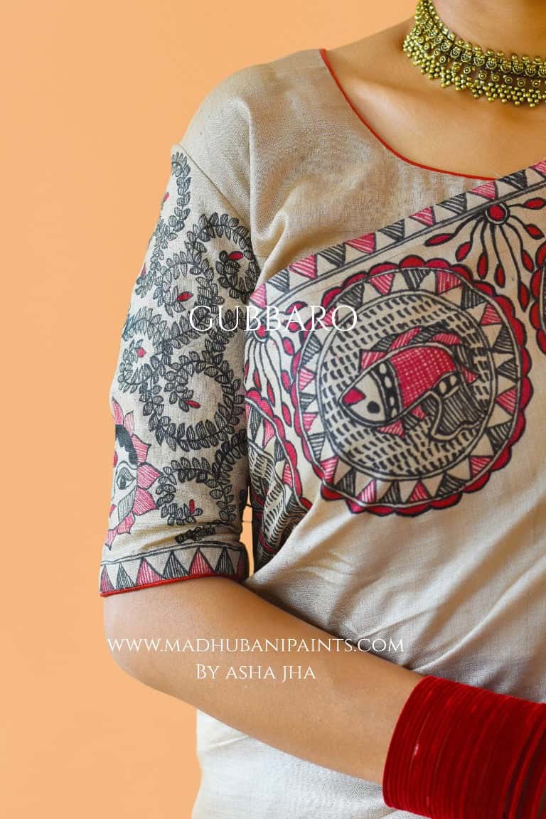 'SUNDARI' Handpainted Madhubani Tussar Silk Saree Blouse Set — image 2 of 11