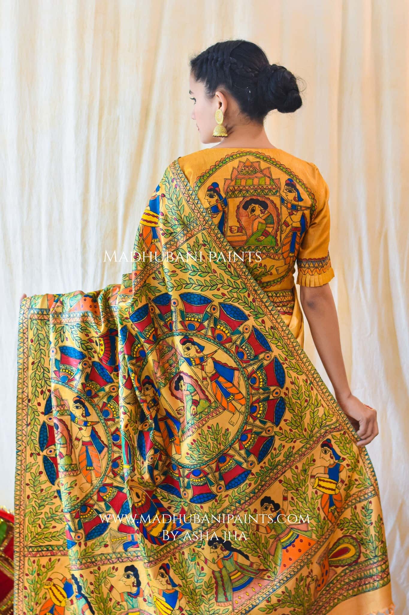 PILI DOLI Hand-painted Madhubani Tussar Silk Saree — image 3 of 4