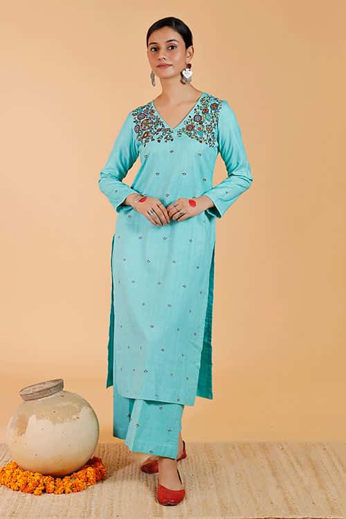 'Pushpam Priye' Handpainted Madhubani Cotton Kurta — image 3 of 7
