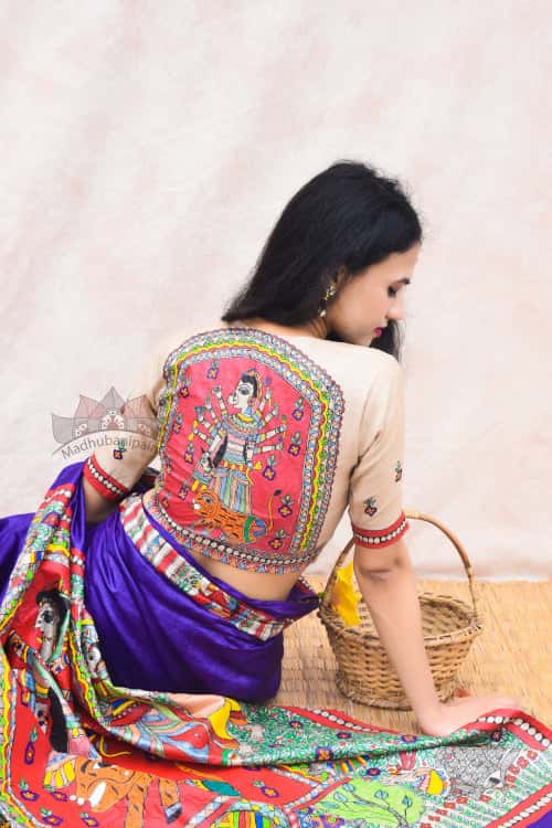 'DEVI' Handpainted Madhubani Tussar Silk Blouse — image 4 of 6