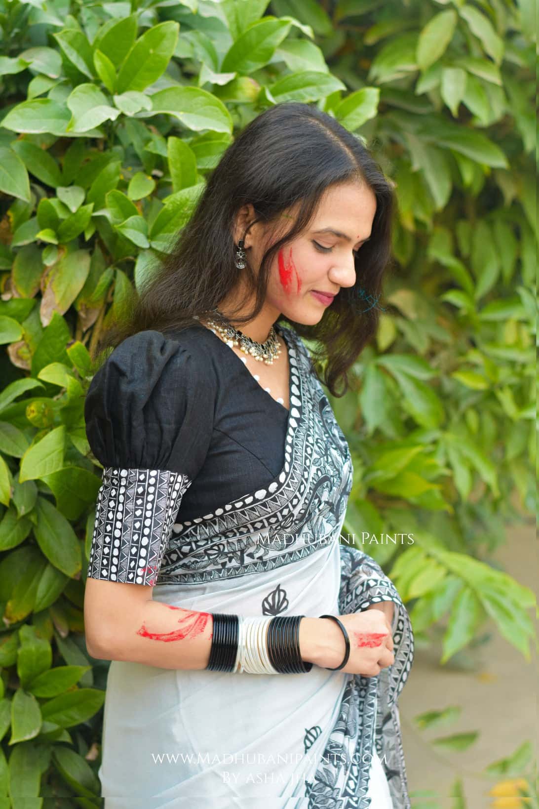 KUSUMAKAR Hand-painted Madhubani Chiffon Blouse — image 3 of 5